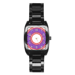 Stars Stripes Circle Red Blue Space Round Stainless Steel Barrel Watch by Mariart