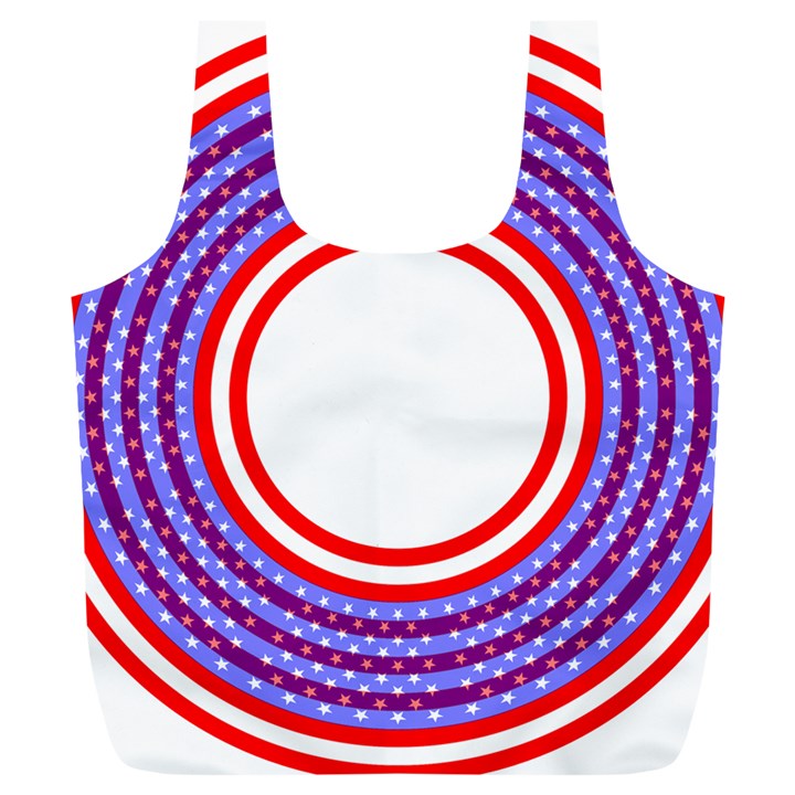 Stars Stripes Circle Red Blue Space Round Full Print Recycle Bags (L) 