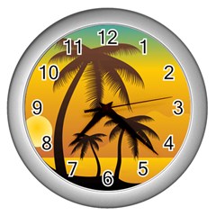 Sunset Summer Wall Clocks (silver) 