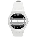 Tribal Stripes Black White Round Plastic Sport Watch (M) Front