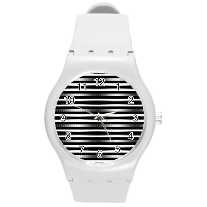 Tribal Stripes Black White Round Plastic Sport Watch (M)