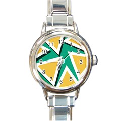 Triangles Texture Shape Art Green Yellow Round Italian Charm Watch