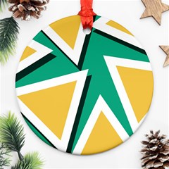 Triangles Texture Shape Art Green Yellow Ornament (round) by Mariart