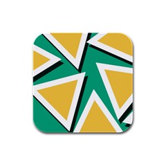 Triangles Texture Shape Art Green Yellow Rubber Square Coaster (4 Pack) 