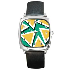 Triangles Texture Shape Art Green Yellow Square Metal Watch