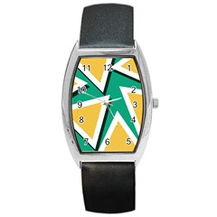 Triangles Texture Shape Art Green Yellow Barrel Style Metal Watch