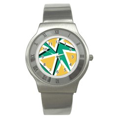 Triangles Texture Shape Art Green Yellow Stainless Steel Watch