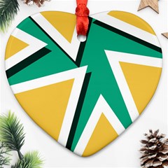 Triangles Texture Shape Art Green Yellow Heart Ornament (two Sides)