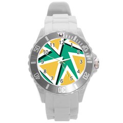 Triangles Texture Shape Art Green Yellow Round Plastic Sport Watch (l)