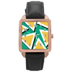 Triangles Texture Shape Art Green Yellow Rose Gold Leather Watch 