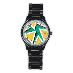 Triangles Texture Shape Art Green Yellow Stainless Steel Round Watch by Mariart