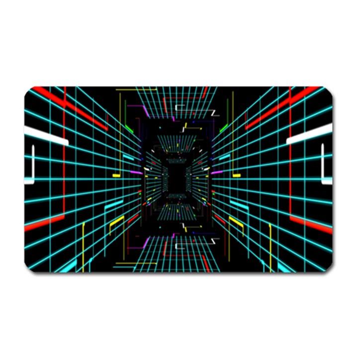 Seamless 3d Animation Digital Futuristic Tunnel Path Color Changing Geometric Electrical Line Zoomin Magnet (Rectangular)