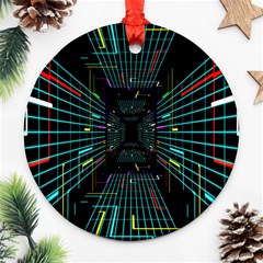 Seamless 3d Animation Digital Futuristic Tunnel Path Color Changing Geometric Electrical Line Zoomin Round Ornament (two Sides) by Mariart