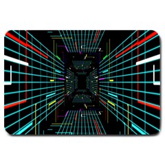 Seamless 3d Animation Digital Futuristic Tunnel Path Color Changing Geometric Electrical Line Zoomin Large Doormat  by Mariart