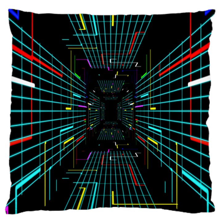 Seamless 3d Animation Digital Futuristic Tunnel Path Color Changing Geometric Electrical Line Zoomin Large Cushion Case (One Side)