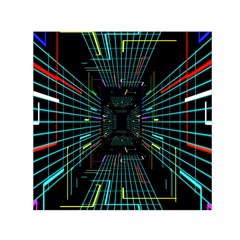 Seamless 3d Animation Digital Futuristic Tunnel Path Color Changing Geometric Electrical Line Zoomin Small Satin Scarf (square)