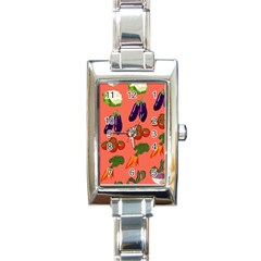 Vegetable Carrot Tomato Pumpkin Eggplant Rectangle Italian Charm Watch by Mariart