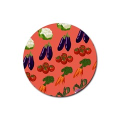 Vegetable Carrot Tomato Pumpkin Eggplant Rubber Round Coaster (4 Pack)  by Mariart