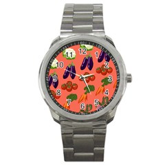 Vegetable Carrot Tomato Pumpkin Eggplant Sport Metal Watch by Mariart