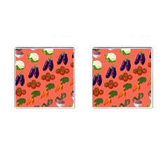 Vegetable Carrot Tomato Pumpkin Eggplant Cufflinks (square) by Mariart