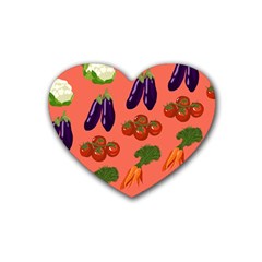 Vegetable Carrot Tomato Pumpkin Eggplant Rubber Coaster (heart)  by Mariart