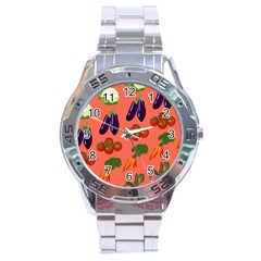 Vegetable Carrot Tomato Pumpkin Eggplant Stainless Steel Analogue Watch by Mariart