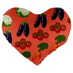 Vegetable Carrot Tomato Pumpkin Eggplant Large 19  Premium Heart Shape Cushions