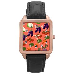 Vegetable Carrot Tomato Pumpkin Eggplant Rose Gold Leather Watch  by Mariart