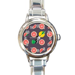 Wild Textures Grapefruits Pattern Lime Orange Round Italian Charm Watch