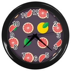 Wild Textures Grapefruits Pattern Lime Orange Wall Clocks (black) by Mariart