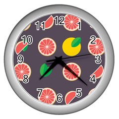 Wild Textures Grapefruits Pattern Lime Orange Wall Clocks (silver)  by Mariart