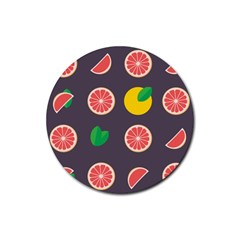 Wild Textures Grapefruits Pattern Lime Orange Rubber Round Coaster (4 Pack) 