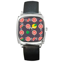 Wild Textures Grapefruits Pattern Lime Orange Square Metal Watch