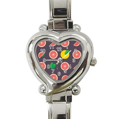 Wild Textures Grapefruits Pattern Lime Orange Heart Italian Charm Watch