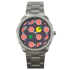 Wild Textures Grapefruits Pattern Lime Orange Sport Metal Watch by Mariart