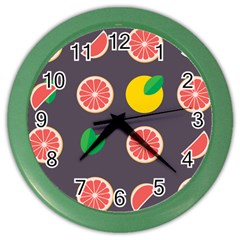 Wild Textures Grapefruits Pattern Lime Orange Color Wall Clocks by Mariart