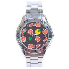 Wild Textures Grapefruits Pattern Lime Orange Stainless Steel Analogue Watch by Mariart