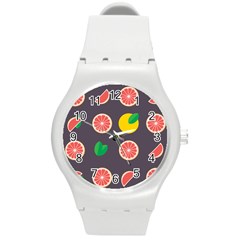 Wild Textures Grapefruits Pattern Lime Orange Round Plastic Sport Watch (m)