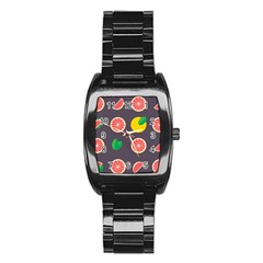 Wild Textures Grapefruits Pattern Lime Orange Stainless Steel Barrel Watch by Mariart