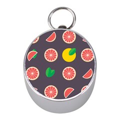 Wild Textures Grapefruits Pattern Lime Orange Mini Silver Compasses