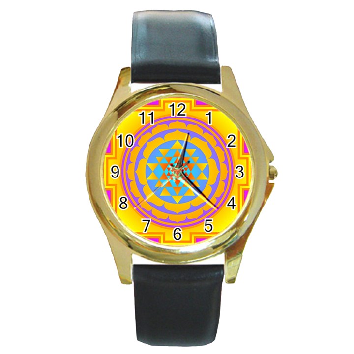 Triangle Orange Pink Round Gold Metal Watch