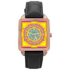 Triangle Orange Pink Rose Gold Leather Watch 