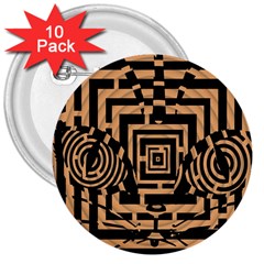 Wooden Cat Face Line Arrow Mask Plaid 3  Buttons (10 Pack)  by Mariart