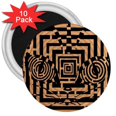 Wooden Cat Face Line Arrow Mask Plaid 3  Magnets (10 Pack)  by Mariart