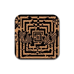 Wooden Cat Face Line Arrow Mask Plaid Rubber Coaster (square) 