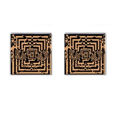 Wooden Cat Face Line Arrow Mask Plaid Cufflinks (square) by Mariart