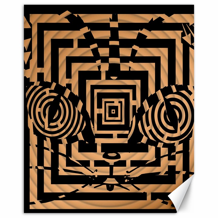 Wooden Cat Face Line Arrow Mask Plaid Canvas 16  x 20  