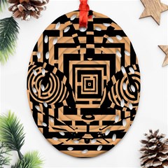 Wooden Cat Face Line Arrow Mask Plaid Oval Filigree Ornament (two Sides) by Mariart