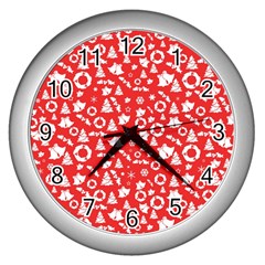 Xmas Pattern Wall Clocks (silver)  by Valentinaart