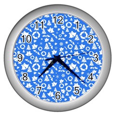 Xmas Pattern Wall Clocks (silver)  by Valentinaart